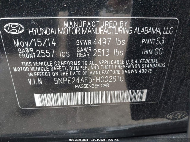 Hyundai SONATA SE 2015 5NPE24AF5FH002610 Image 9