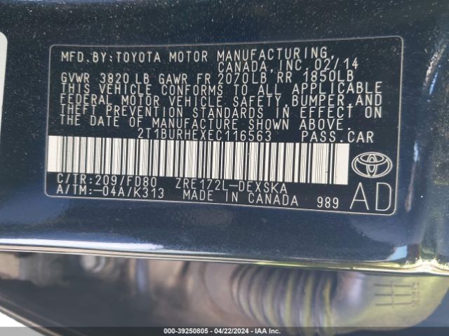 2T1BURHEXEC116563 Toyota Corolla S Plus