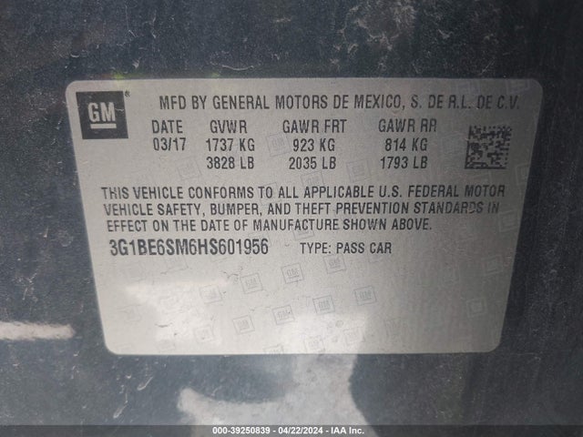 Chevrolet Cruze Lt Auto 2017 3G1BE6SM6HS601956 Image 9