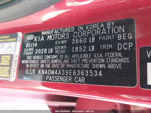 KIA RIO LX 2014 KNADM4A39E6363534 Image 9