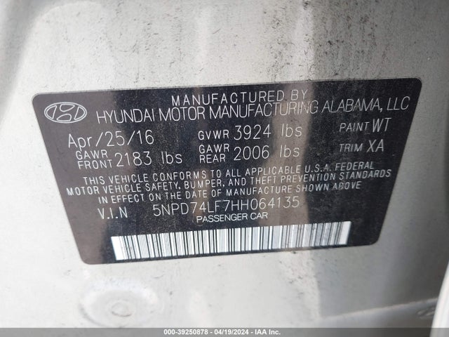 Hyundai ELANTRA SE 2017 5NPD74LF7HH064135 Image 9