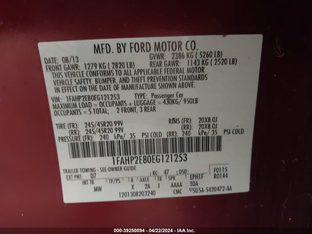 Ford TAURUS SEL 2014 1FAHP2E80EG121253 Image 9