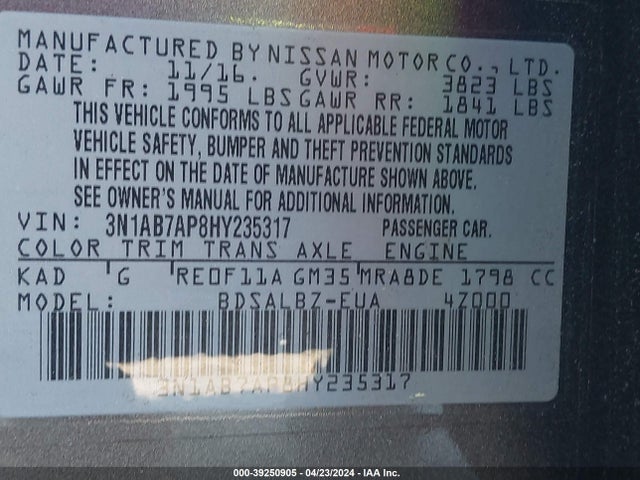 Nissan SENTRA S 2017 3N1AB7AP8HY235317 Image 9