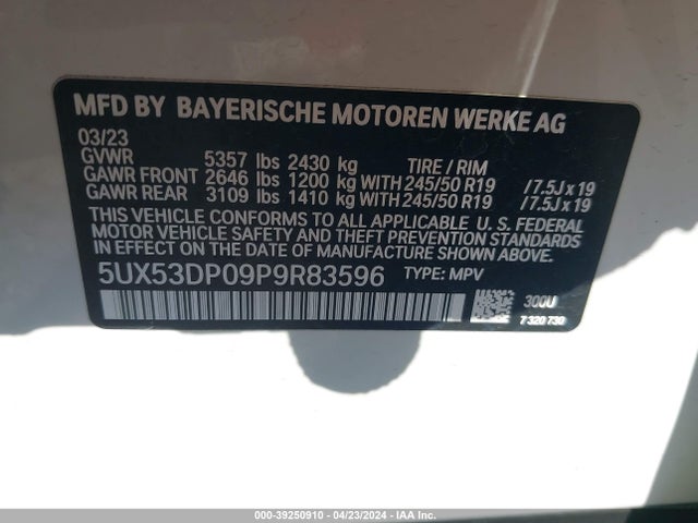 BMW X3 Xdrive30i 2023 5UX53DP09P9R83596 Image 9
