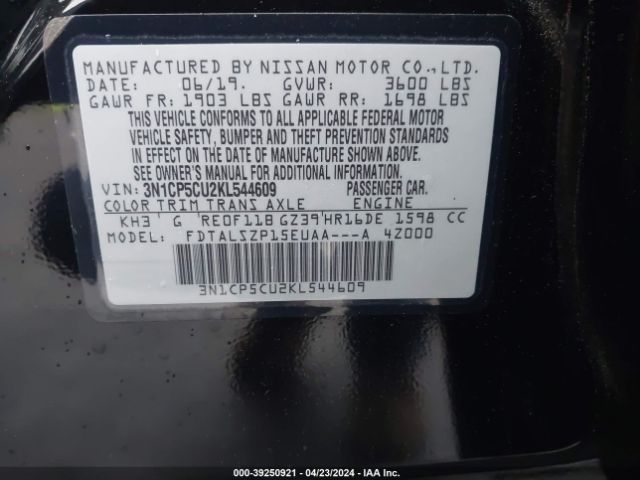 3N1CP5CU2KL544609 Nissan KICKS SV