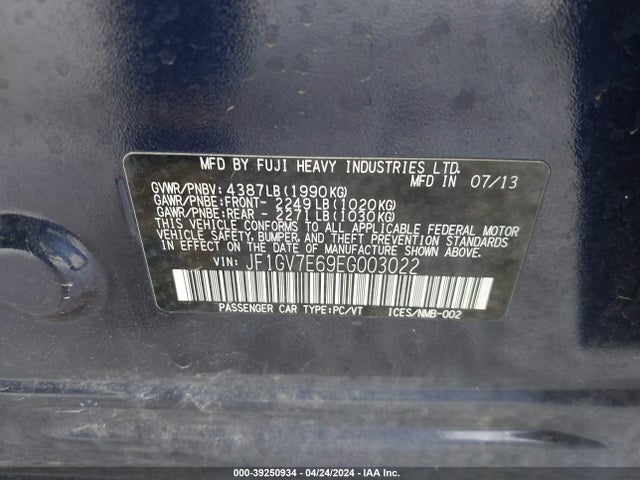 Subaru Impreza Wrx 2014 JF1GV7E69EG003022 Image 9