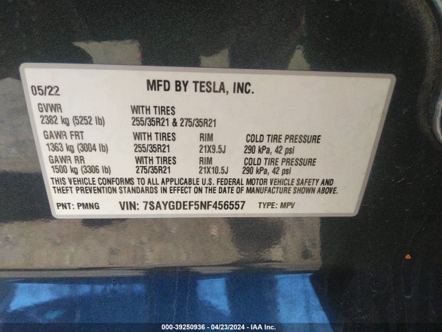 7SAYGDEF5NF456557 Tesla Model Y Performance Dual Motor All-wheel Drive