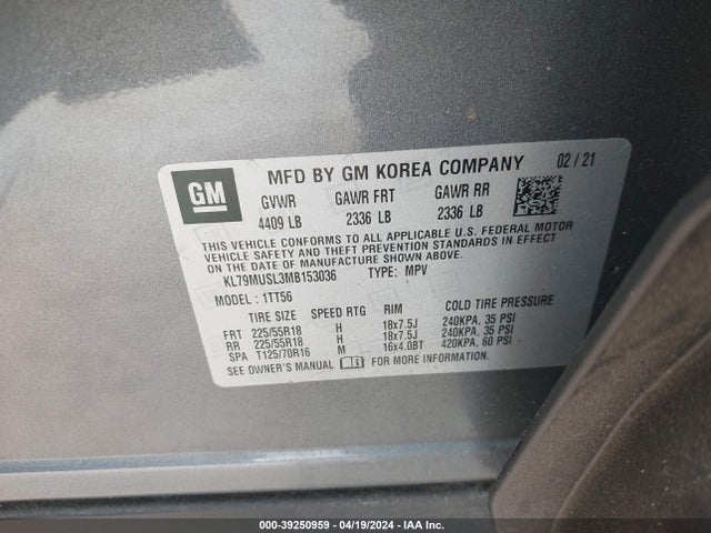 Chevrolet Trailblazer Awd Rs 2021 KL79MUSL3MB153036 Image 9