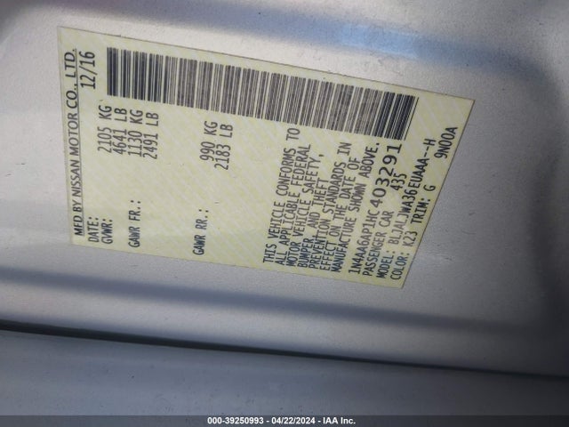 Nissan Maxima 3.5 Sv 2017 1N4AA6AP1HC403291 Image 9