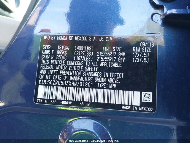 Honda HR-V LX 2017 3CZRU5H3XHM701901 Image 9