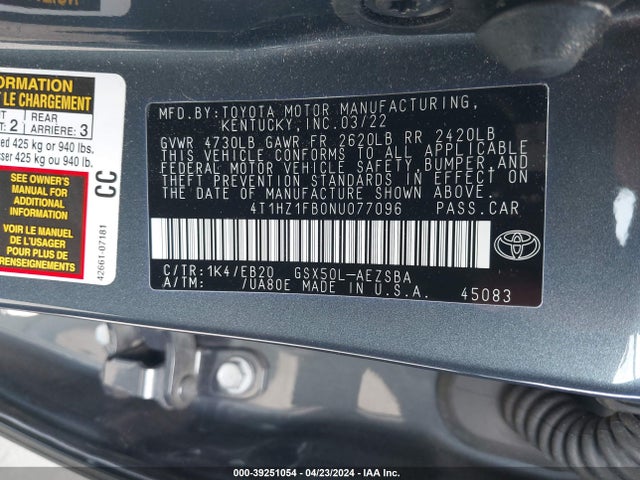 Toyota Avalon Touring 2022 4T1HZ1FB0NU077096 Image 9