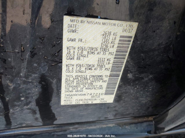 Nissan Frontier Sv 2017 1N6AD0EV6HN747210 Image 9