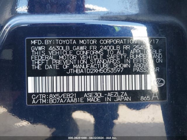 JTHBA1D2XH5053597 Lexus IS 200T