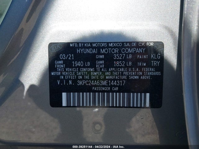 Hyundai ACCENT SE 2021 3KPC24A63ME144317 Image 9