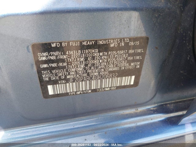 Subaru Crosstrek 2.0i Premium 2016 JF2GPABC4GH206832 Image 9