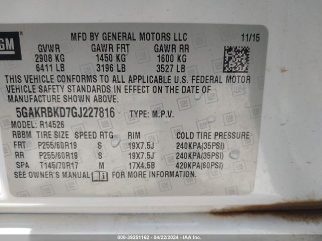 5GAKRBKD7GJ227816 Buick Enclave Leather