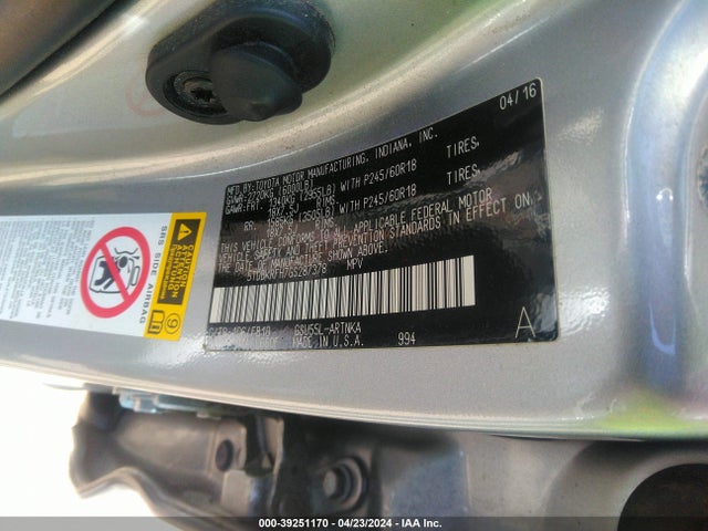 Toyota Highlander Le V6 2016 5TDBKRFH7GS287378 Image 9