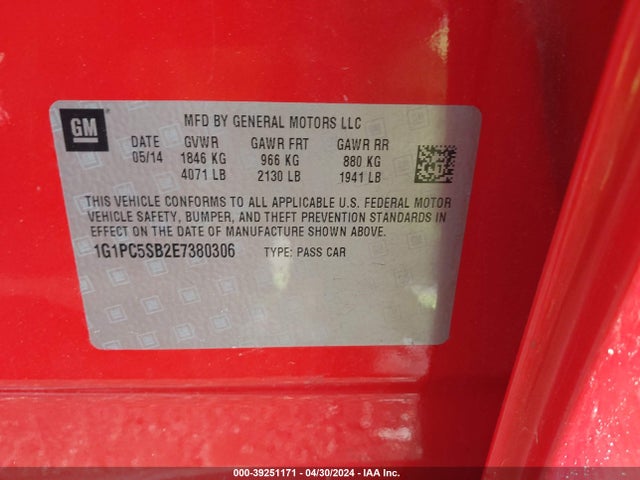 Chevrolet Cruze 1lt Auto 2014 1G1PC5SB2E7380306 Image 9