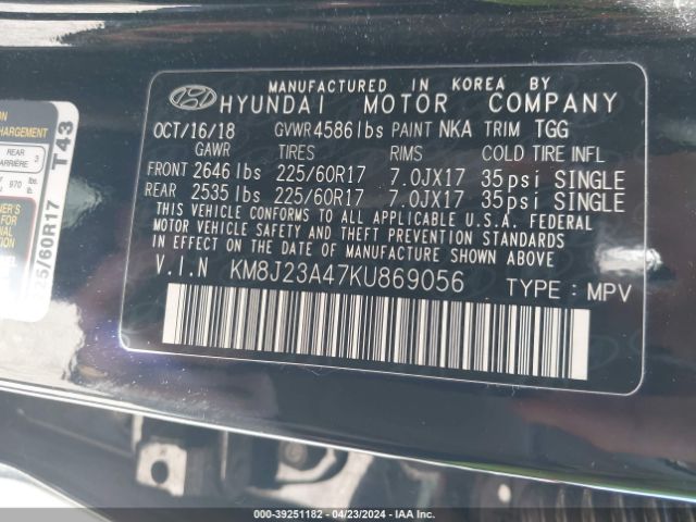 KM8J23A47KU869056 Hyundai TUCSON SE
