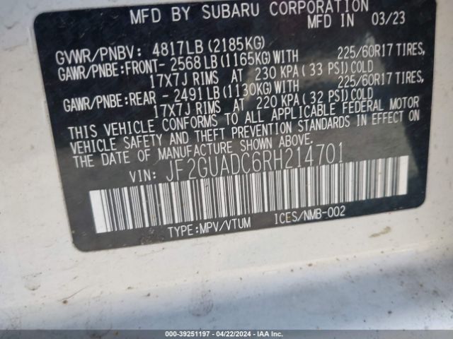 JF2GUADC6RH214701 Subaru Crosstrek Premium