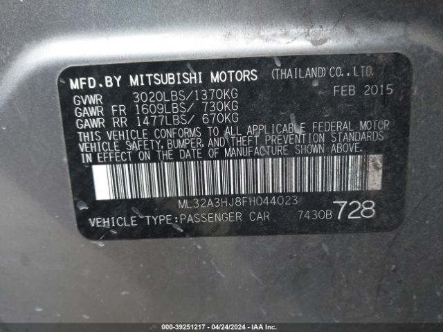 ML32A3HJ8FH044023 Mitsubishi Mirage De/rf