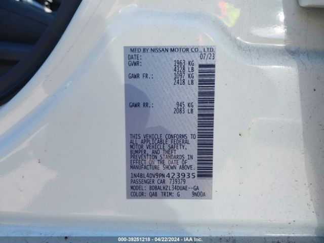 1N4BL4DV9PN423935 Nissan Altima Sv Fwd