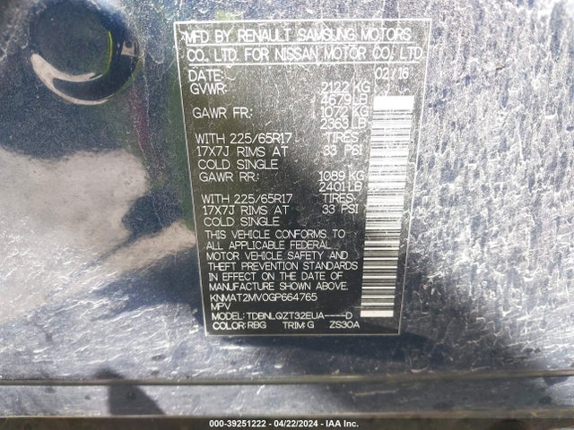 Nissan ROGUE SV 2016 KNMAT2MV0GP664765 Image 9