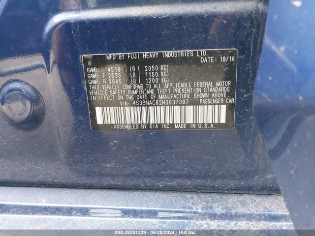 Subaru Legacy 2.5i Premium 2017 4S3BNAC62H3037397 Image 9