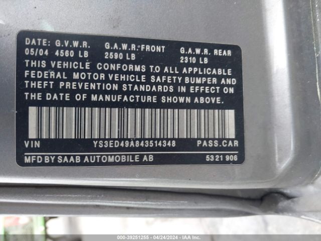 2004 SAAB 9-5 YS3ED49A843514348 Photo 8