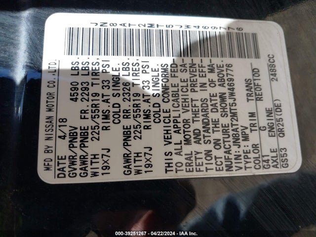 Nissan Rogue Sl 2018 JN8AT2MT5JW469776 Image 9