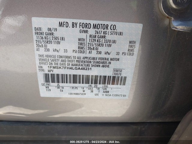 Ford Explorer Limited 2020 1FMSK7FH4LGA48231 Image 9