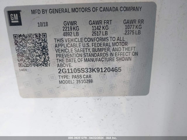 Chevrolet Impala Premier 2019 2G1105S33K9120465 Image 9