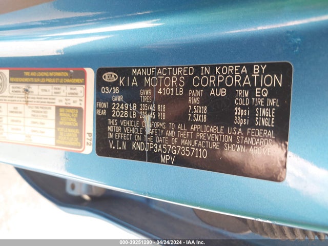 KIA SOUL + 2016 KNDJP3A57G7357110 Image 9