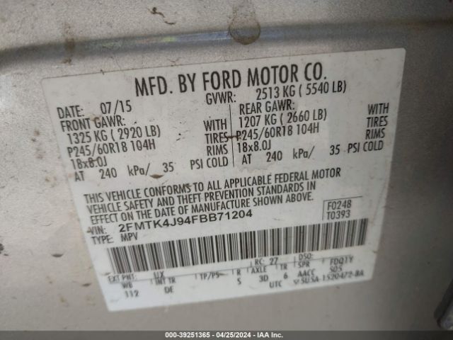 2FMTK4J94FBB71204 Ford EDGE SEL