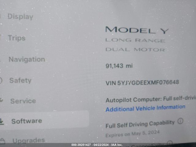 5YJYGDEEXMF076648 Tesla Model Y Long Range Dual Motor All-wheel Drive