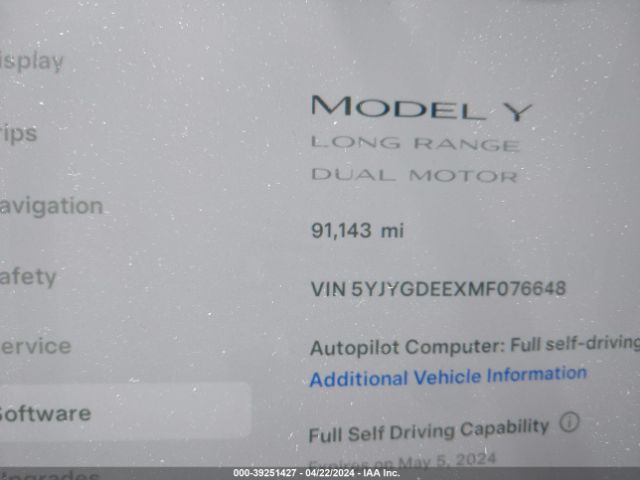 5YJYGDEEXMF076648 Tesla Model Y Long Range Dual Motor All-wheel Drive