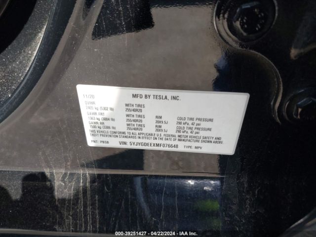 5YJYGDEEXMF076648 Tesla Model Y Long Range Dual Motor All-wheel Drive