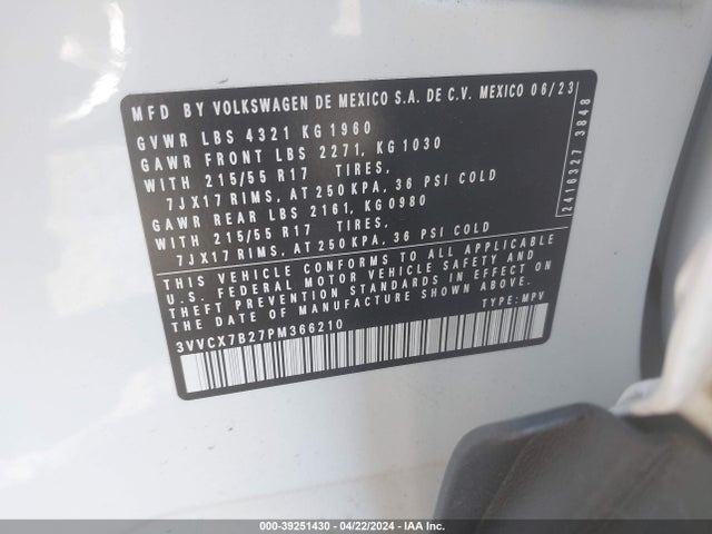 3VVCX7B27PM366210 Volkswagen Taos 1.5t S