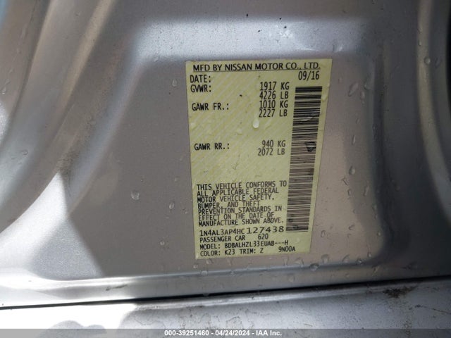 Nissan Altima 2.5 Sr 2017 1N4AL3AP4HC127438 Image 9