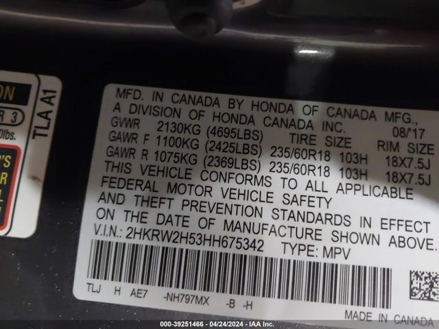 Honda CR-V EX 2017 2HKRW2H53HH675342 Image 9