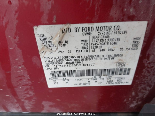 Ford EXPLORER XLT 2014 1FM5K7D83EGB51577 Image 9