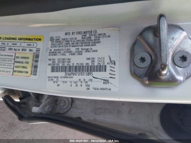 Ford FUSION SE 2015 3FA6P0H75FR215895 Image 9