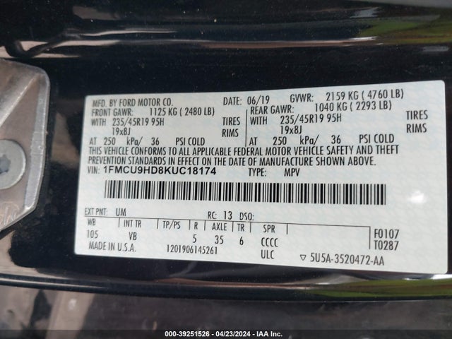 Ford ESCAPE SEL 2019 1FMCU9HD8KUC18174 Image 9