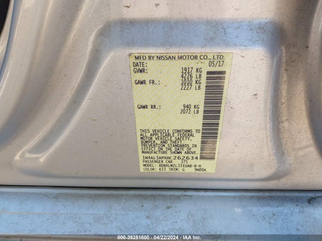 1N4AL3APXHC262634 Nissan Altima 2.5 Sv
