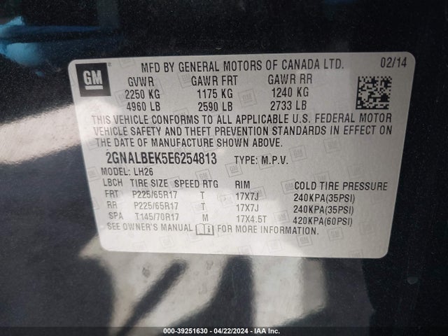 Chevrolet EQUINOX 1LT 2014 2GNALBEK5E6254813 Image 9