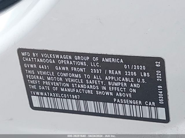 1VWWA7A3XLC011967 Volkswagen Passat 2.0t Se