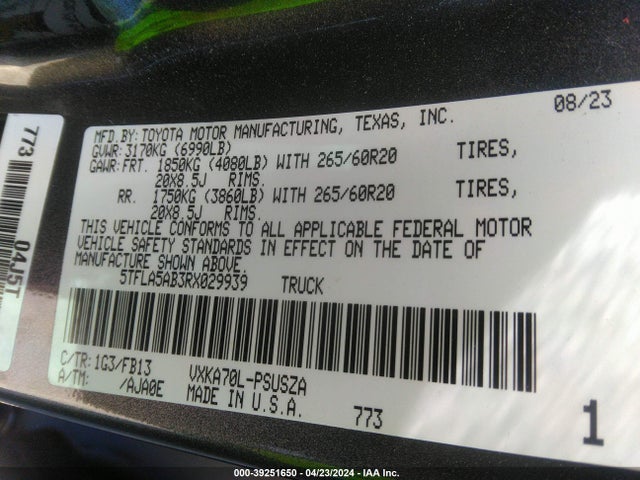 Toyota Tundra Sr5 2024 5TFLA5AB3RX029939 Image 9
