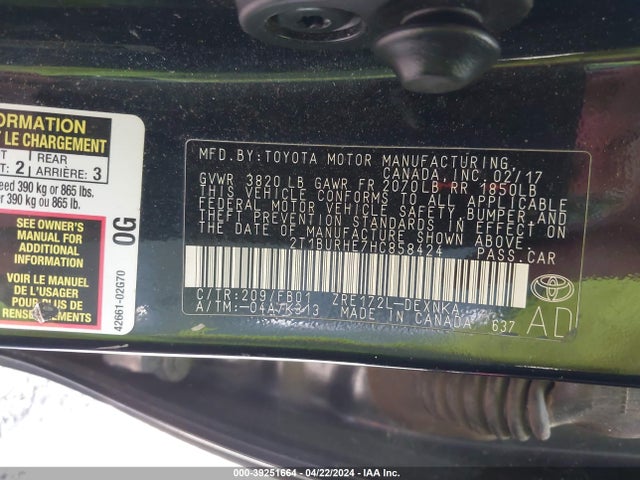 Toyota COROLLA LE 2017 2T1BURHE7HC858424 Image 9