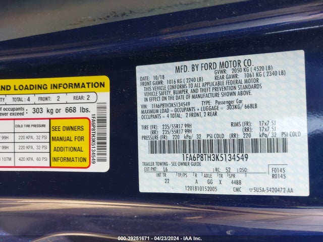 Ford Mustang Ecoboost 2019 1FA6P8TH3K5134549 Image 9
