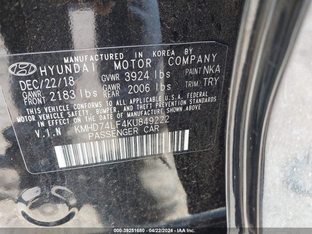 Hyundai ELANTRA SE 2019 KMHD74LF4KU849222 Image 9